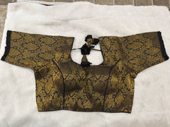 Readymade Stretchable Saree Blouse - Black/Gold Brocade, Size 36-40